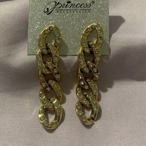 Dangle chain link bling gold tone earrings brand new light weight